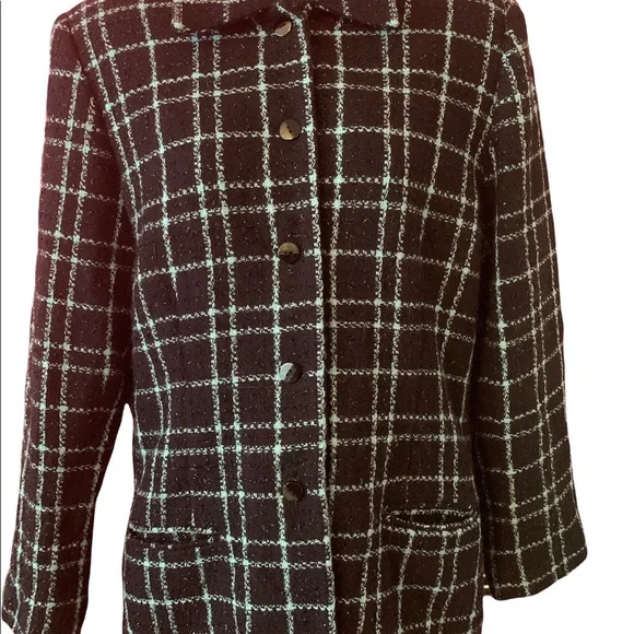 Sag Harbor Size 16 Teal blue & black plaid blazer with sparkle. Gently worn. - Picture 3 of 14